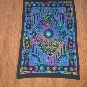 Celestial-themed hippie cotton tapestry Wall Hanging Neon Sun Print Cotton